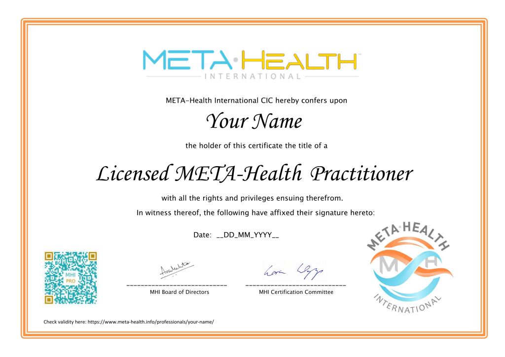 META-Healt Practitioner Zertifikat